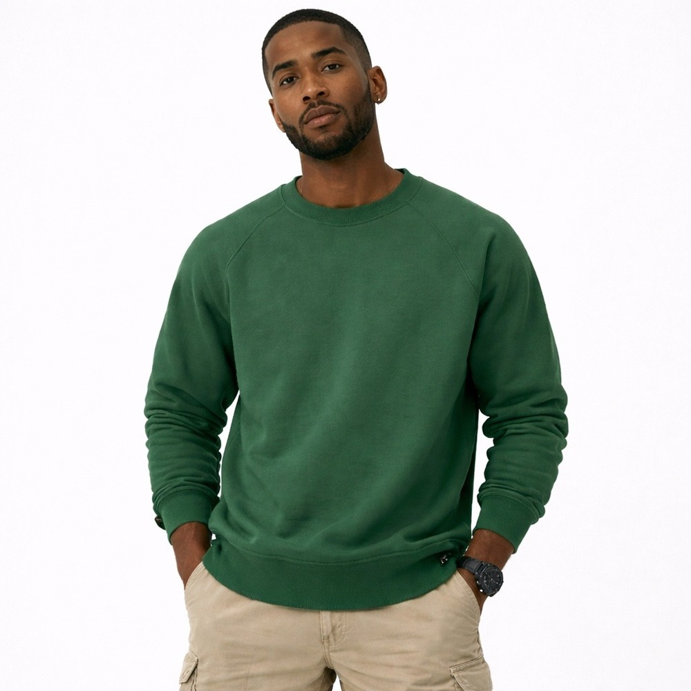 NEW American Giant Crewneck Sweatshirt Mens XL Green Raglan Fleece‎ Long Sleeve